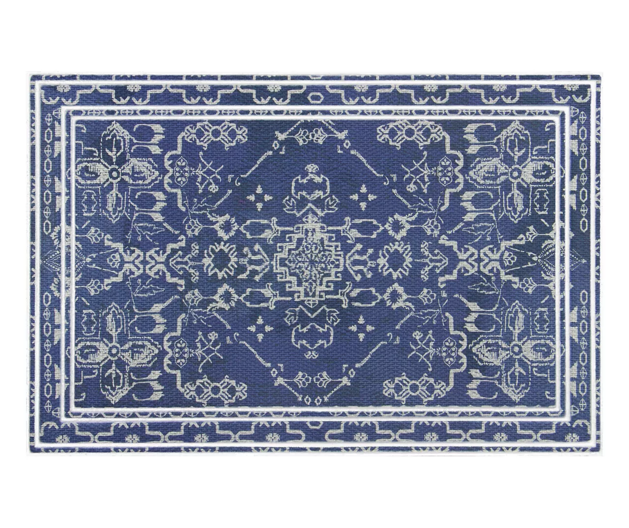 Navy & White Persian Geometric Doormat, (2' X 3') 1 Navy & White Persian Geometric Doormat, (2' X 3')