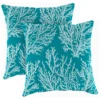 16" Sea Coral Turquoise Outdoor Throw Pillows, 2-Pack