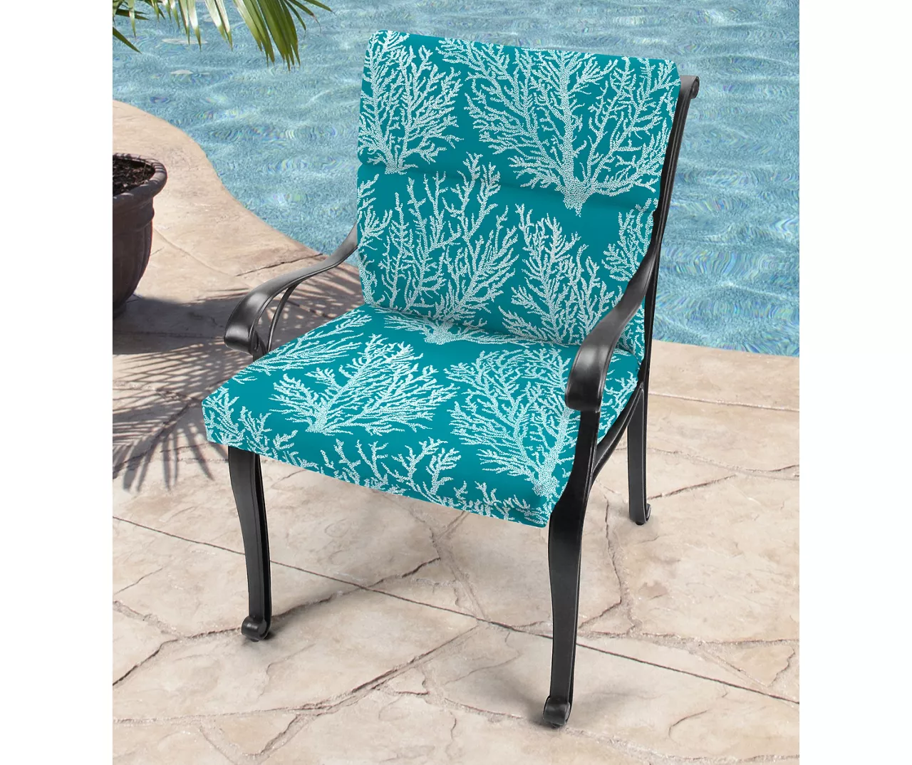 Sea Coral Turquoise French Edge Outdoor Chair Cushion 2 Sea Coral Turquoise French Edge Outdoor Chair Cushion - Image 2