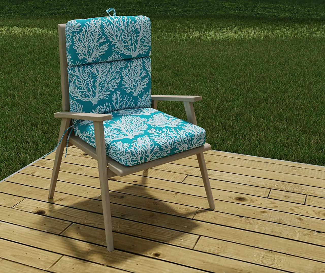 Sea Coral Turquoise French Edge Outdoor Chair Cushion 5 Sea Coral Turquoise French Edge Outdoor Chair Cushion - Image 5