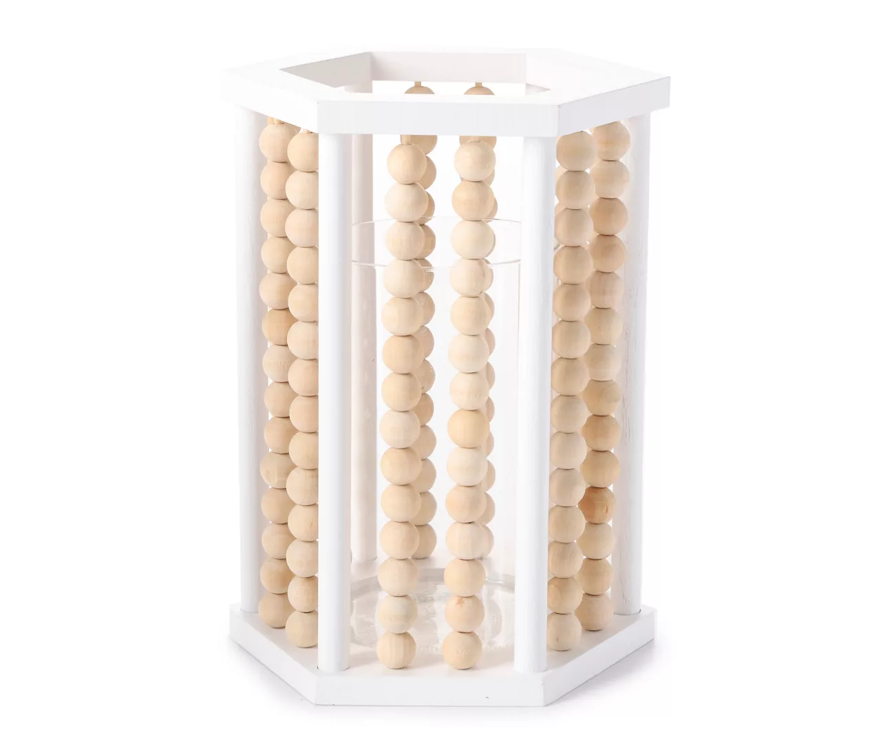 White & Light Brown Wood Bead Candle Holder 1 White & Light Brown Wood Bead Candle Holder