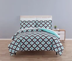 Blue & Black Arabesque Microfiber King 9-Piece Bed-in-a-Bag Set