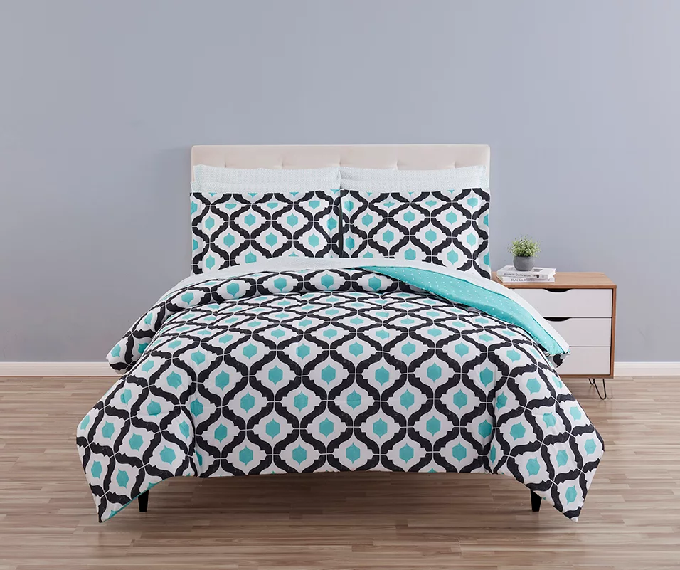 Blue & Black Arabesque Microfiber King 9-Piece Bed-in-a-Bag Set 1 Blue & Black Arabesque Microfiber King 9-Piece Bed-in-a-Bag Set