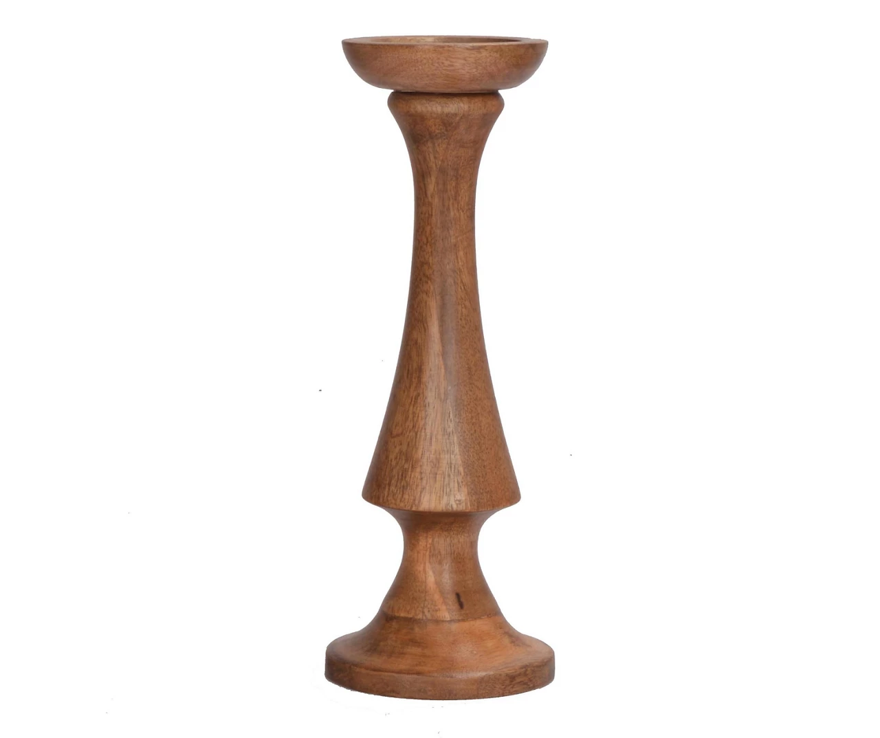 Walnut Brown Curved Pillar Candle Holder, (14") 1 Walnut Brown Curved Pillar Candle Holder, (14")