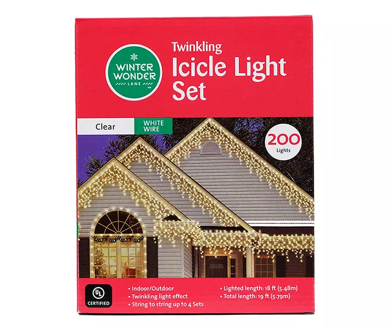 Clear Twinkling Icicle Light Set With White Wire, 200-Lights 2 Clear Twinkling Icicle Light Set With White Wire, 200-Lights - Image 2