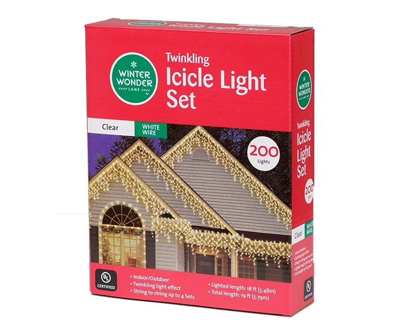 Clear Twinkling Icicle Light Set With White Wire, 200-Lights 3 Clear Twinkling Icicle Light Set With White Wire, 200-Lights - Image 3