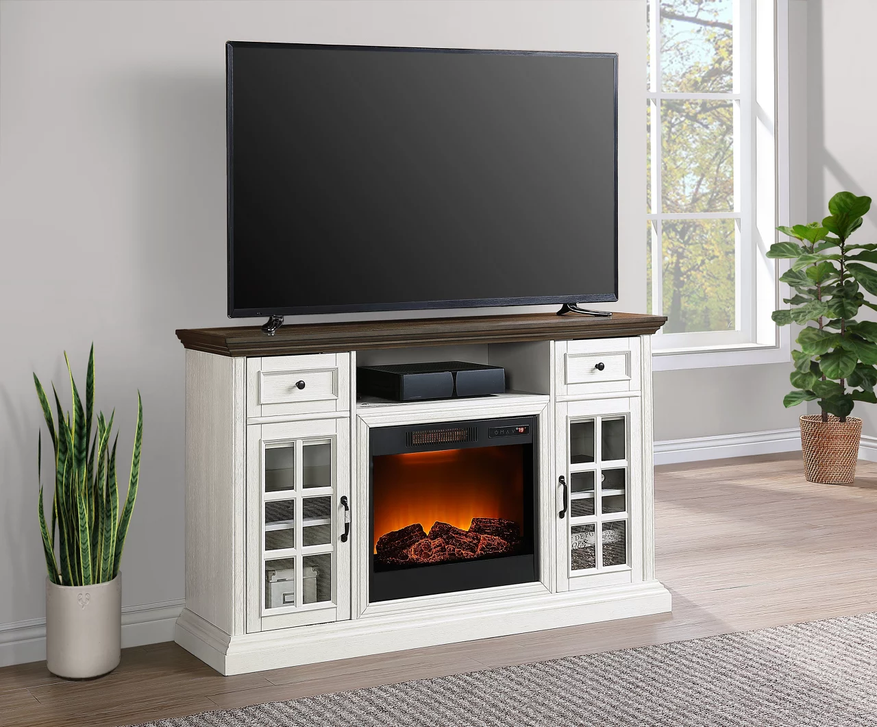 60" White 2-Tone Electric Fireplace Console 3 60" White 2-Tone Electric Fireplace Console - Image 3