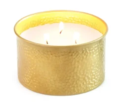 White Cashmere Gold Hammered Tin 3-Wick Candle, 21 Oz.