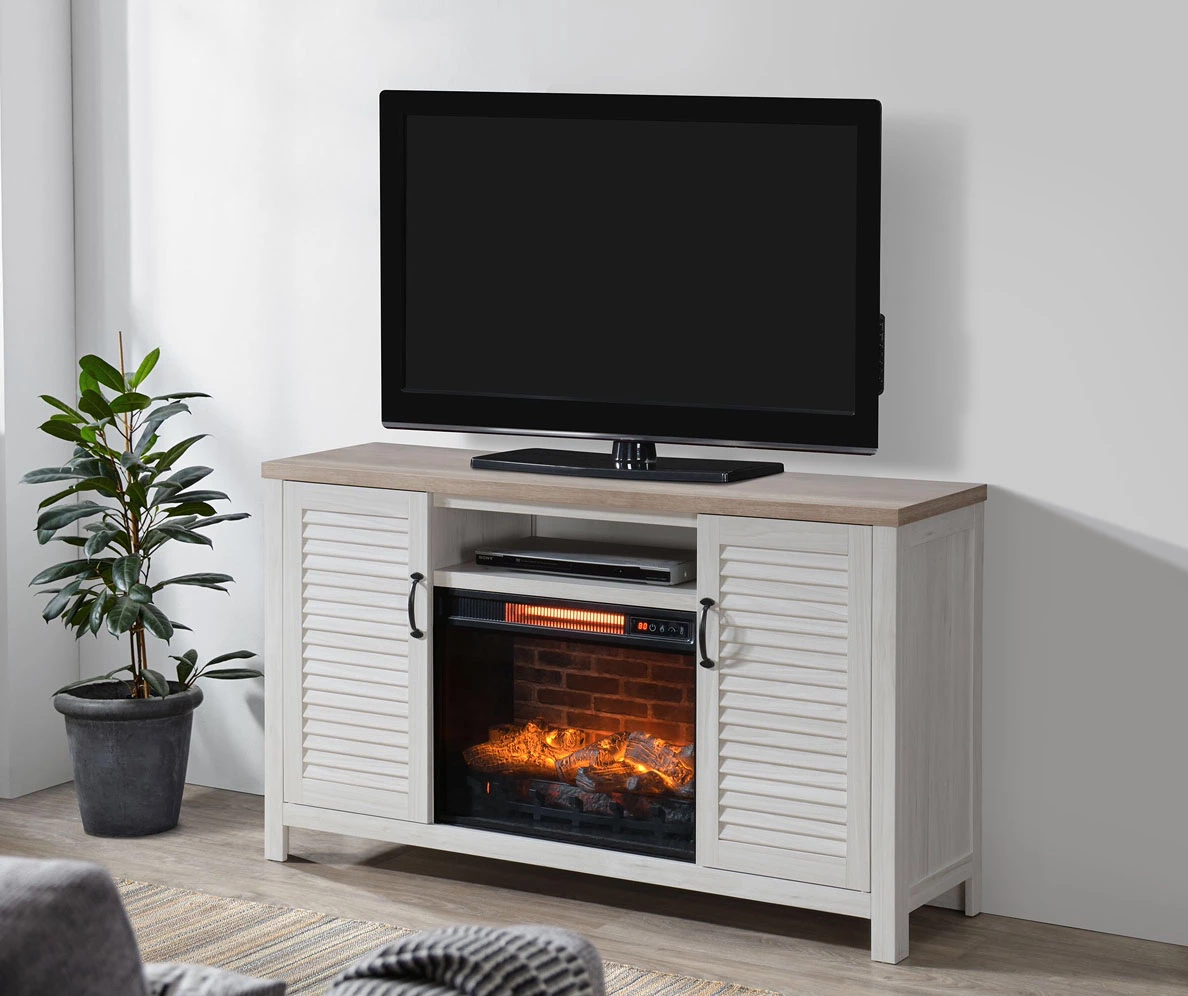 54" 2-Tone Shutter Door Electric Fireplace Console 4 54" 2-Tone Shutter Door Electric Fireplace Console - Image 4