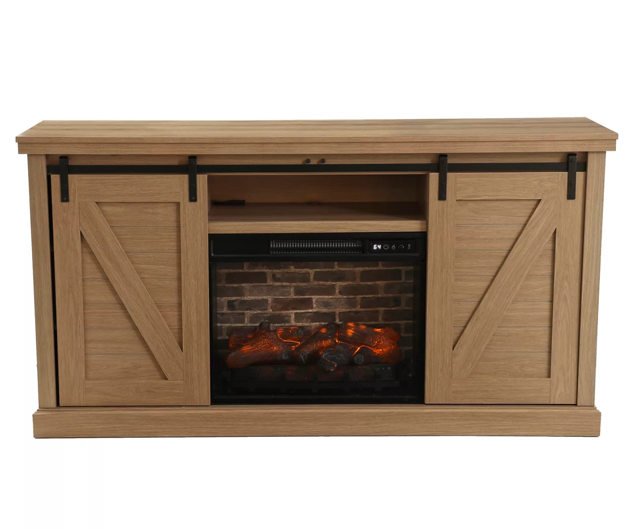 60" Light Brown Oak Barn Door Melamine Electric Fireplace 1 60" Light Brown Oak Barn Door Melamine Electric Fireplace