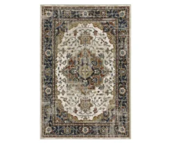 Vedanga Beige & Dark Gold Floral Geometric Area Rug, (7.1' X 10')