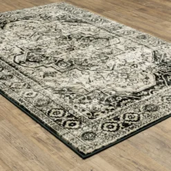 George Gray & Black Floral Medallion Area Rug, (7.1' X 10') -Northlight Outlet Home Store 810584849 11