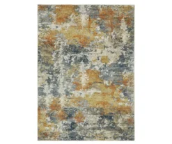 Malay Blue & Gold Abstract Area Rug, (7.6' X 10')