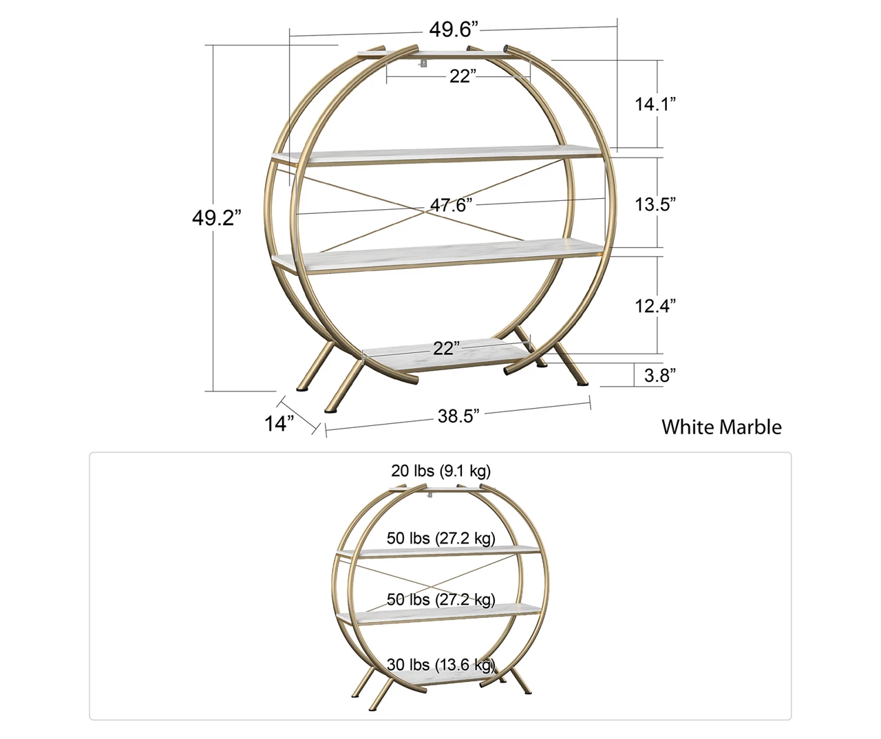 Amelia Faux Marble 4-Shelf Bookcase 4 Amelia Faux Marble 4-Shelf Bookcase - Image 4