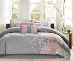 Jane Gray & Blush Floral King 7-Piece Comforter Set