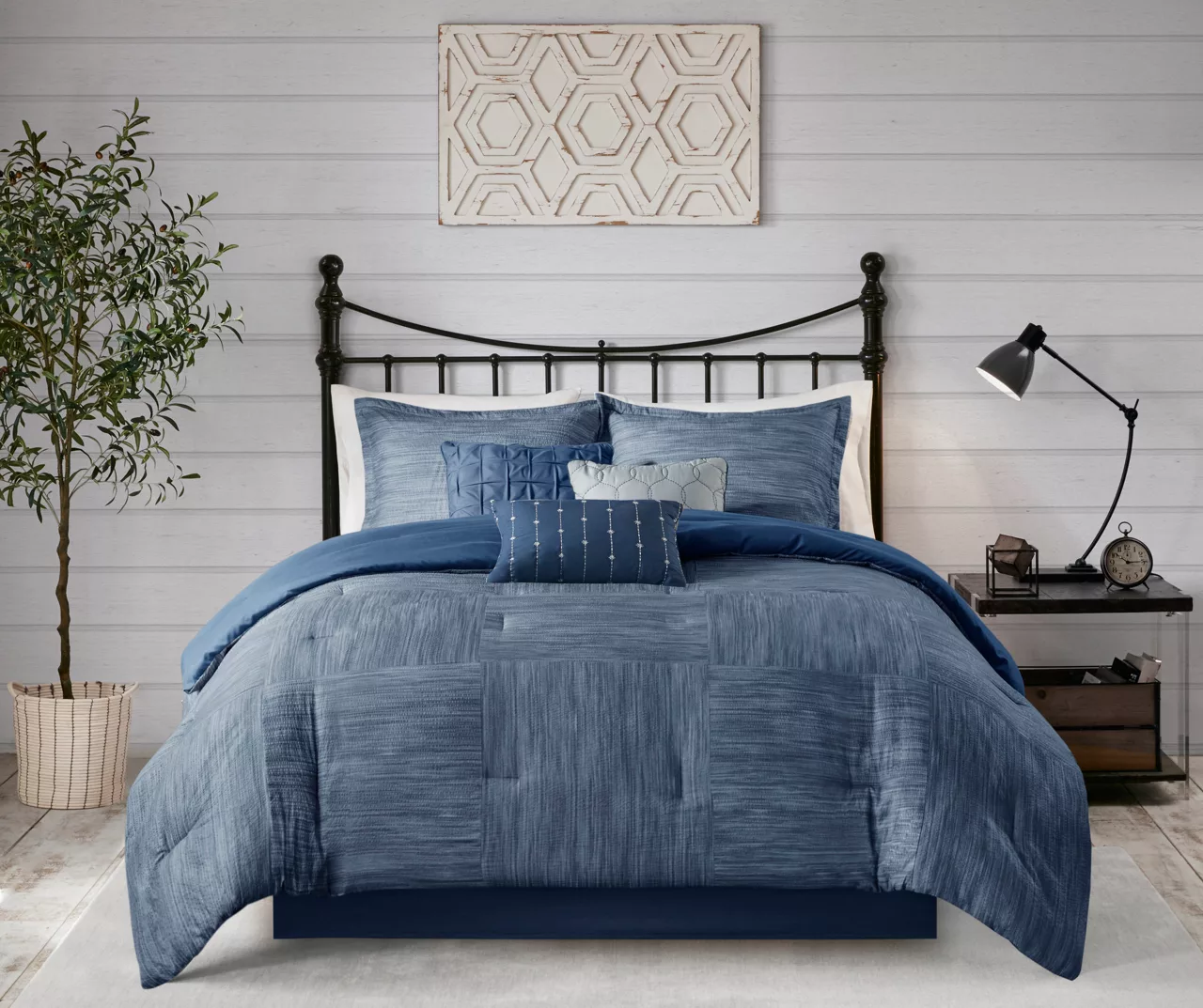Kelan Navy Streak Patchwork Seersucker California King 7-Piece Comforter Set 1 Kelan Navy Streak Patchwork Seersucker California King 7-Piece Comforter Set