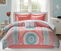 Blaire Coral & Aqua Boho Medallion Twin XL 8-Piece Comforter Set