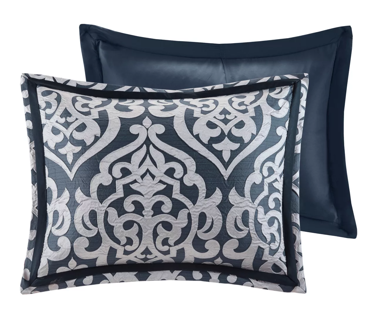 Eliot Navy & White Damask Jacquard California King 8-Piece Comforter Set 3 Eliot Navy & White Damask Jacquard California King 8-Piece Comforter Set - Image 3