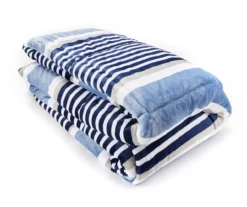White & Blue Stripe Regal Plush Reversible Queen/King 3-Piece Comforter Set