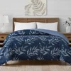 Martin Navy & Blue Striped Leaves Reversible King Comforter
