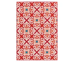 Rilassare Red & Orange Medallion Lattice Outdoor Area Rug, (5' X 7')