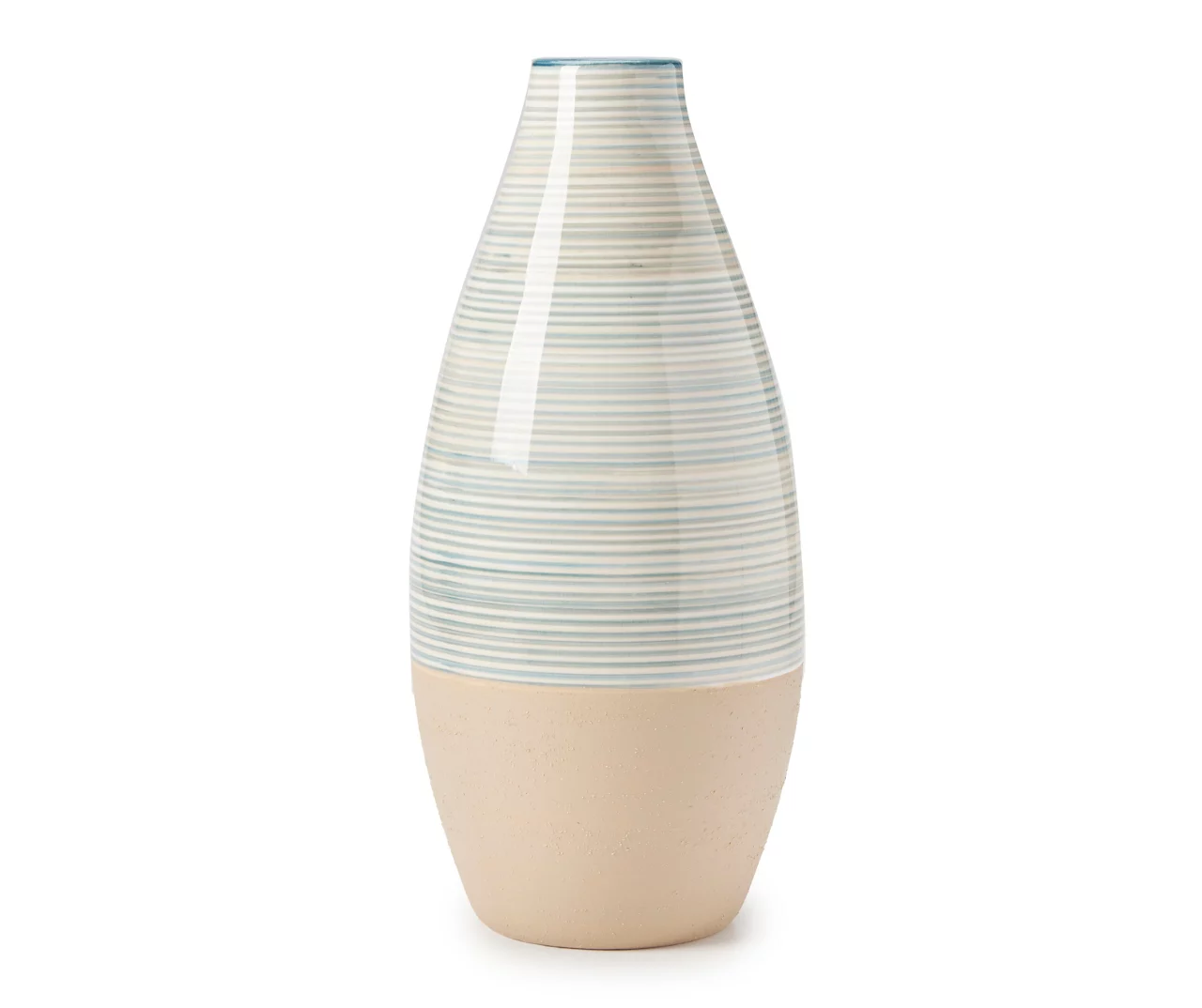 Blue & Tan Stripe Ceramic Vase, (11.9") 1 Blue & Tan Stripe Ceramic Vase, (11.9")