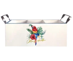 White & Turquoise Parrot Utensil Caddy