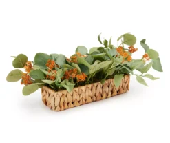 New Beginnings Green & Orange Artificial Greenery In Woven Tray