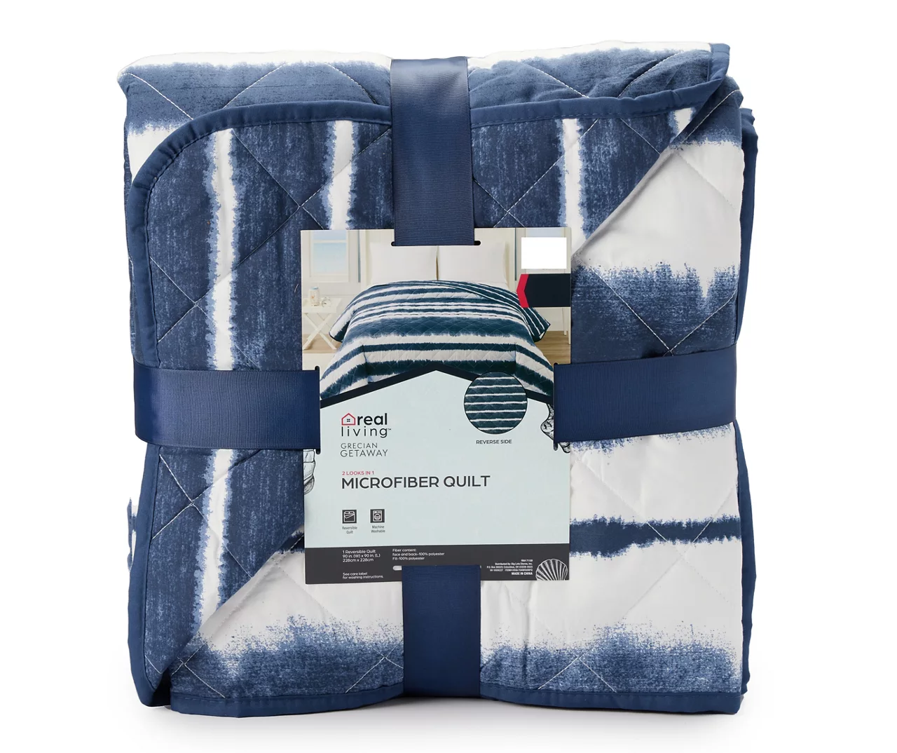 Real Living Grecian Getaway Navy & White Tie-Dye Stripe Reversible Microfiber Quilt 3 Real Living Grecian Getaway Navy & White Tie-Dye Stripe Reversible Microfiber Quilt - Image 3