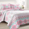 Lush Decor Pink & Turquoise Geometric Stripe Reversible Quilt Set