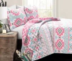 Lush Decor Pink & Turquoise Geometric Stripe Reversible Quilt Set -Northlight Outlet Home Store 810596003 1