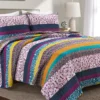 Plum & Yellow Bohemian Pattern Stripe Reversible Full/Queen 3-Piece Quilt Set