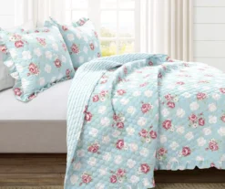Lush Decor Blue & Blush Floral Ruffle-Trim Reversible Quilt Set -Northlight Outlet Home Store 810596027 1
