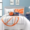 White & Orange Basketball Reversible Full/Queen 5-Piece Quilt Set