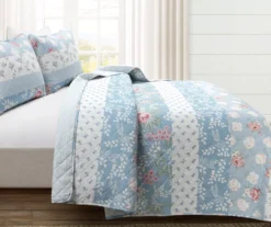 Lush Decor Blue Floral & Stripe Cotton Reversible Quilt Set 22 Lush Decor Blue Floral & Stripe Cotton Reversible Quilt Set -Northlight Outlet Home Store 810596052 1