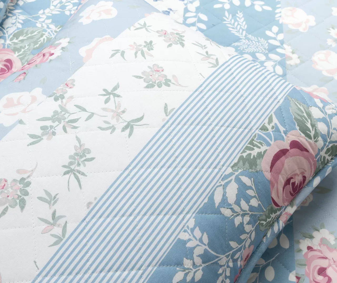 Lush Decor Blue Floral & Stripe Cotton Reversible Quilt Set 13 Lush Decor Blue Floral & Stripe Cotton Reversible Quilt Set - Image 13