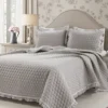Ella Light Gray Ruffle & Lace-Trim Full/Queen 3-Piece Quilt Set