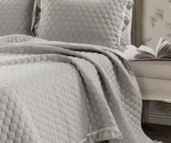 Ella Light Gray Ruffle & Lace-Trim Full/Queen 3-Piece Quilt Set -Northlight Outlet Home Store 810596066 2