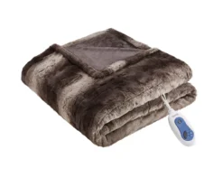 Marselle Stripe Faux Fur Heated Throw, (50" X 70") -Northlight Outlet Home Store 810598132 4