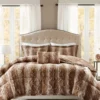 Marselle Brown & Tan Stripe Faux Fur Full/Queen 4-Piece Comforter Set