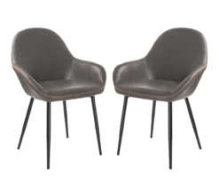 Mid-Century Modern Gray Faux Leather Dining Chairs, 2-Pack