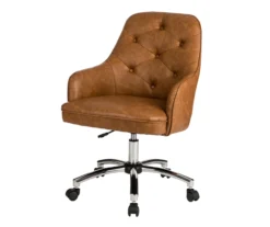 Caramel Brown Faux Leather Tufted Adjustable Office Chair
