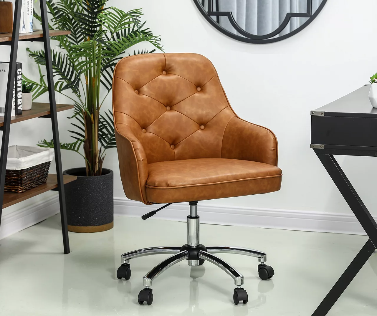 Caramel Brown Faux Leather Tufted Adjustable Office Chair 2 Caramel Brown Faux Leather Tufted Adjustable Office Chair - Image 2