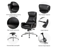 Black Mid-Century Modern Faux Leather Executive Office Chair 12 Black Mid-Century Modern Faux Leather Executive Office Chair -Northlight Outlet Home Store 810598936 A0 6