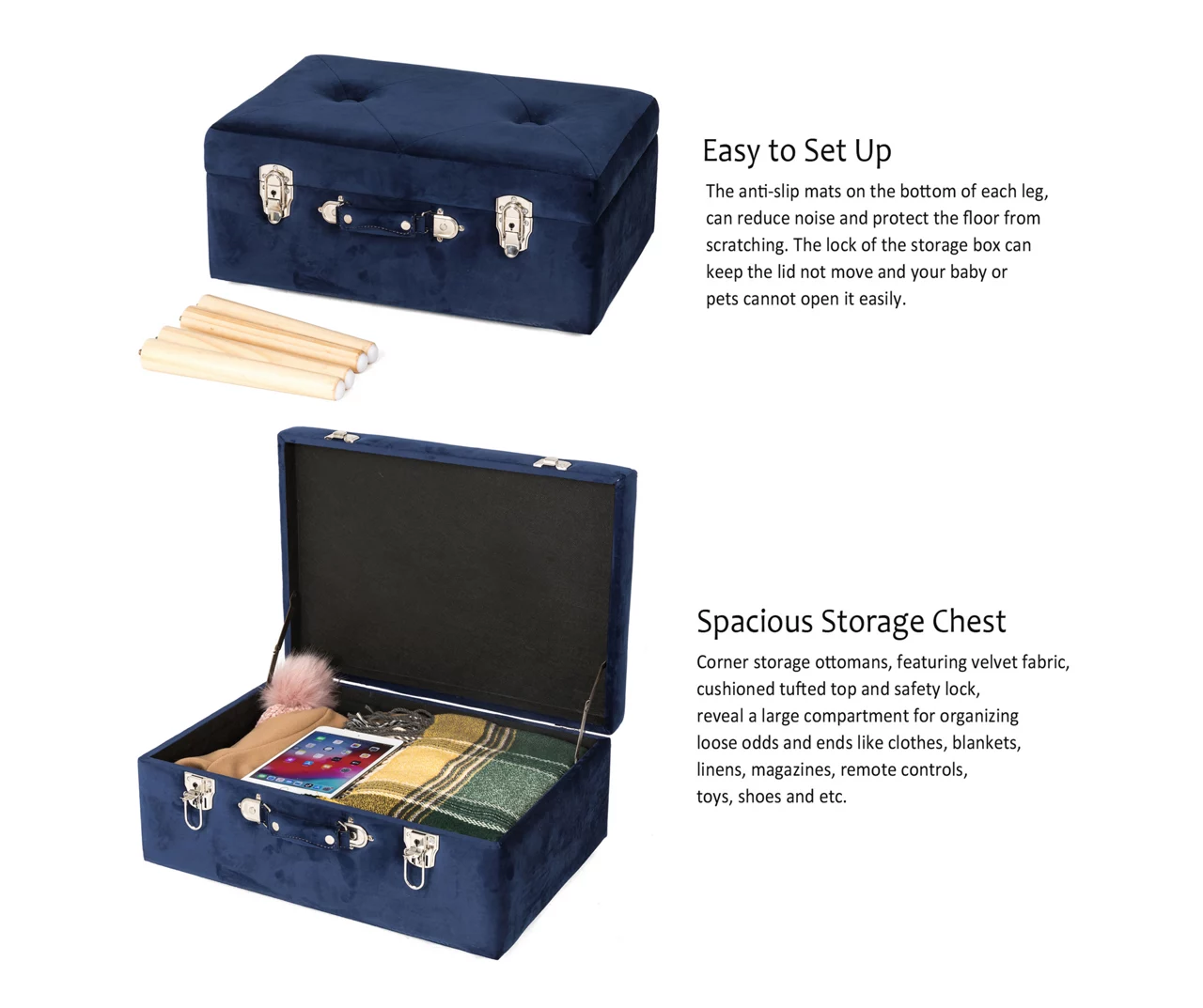 Glitzhome Velvet Suitcase Storage Stool 14 Glitzhome Velvet Suitcase Storage Stool - Image 14