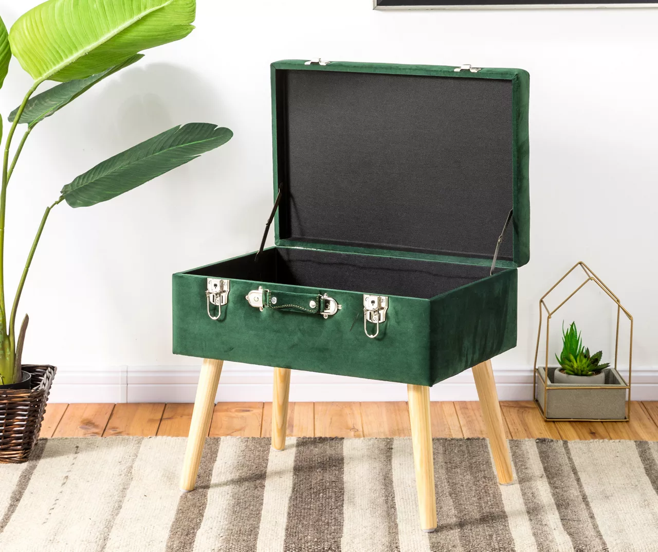 Glitzhome Velvet Suitcase Storage Stool 3 Glitzhome Velvet Suitcase Storage Stool - Image 3