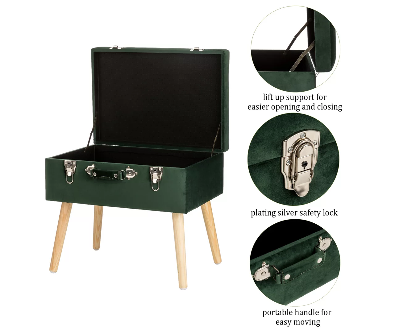 Glitzhome Velvet Suitcase Storage Stool 6 Glitzhome Velvet Suitcase Storage Stool - Image 6