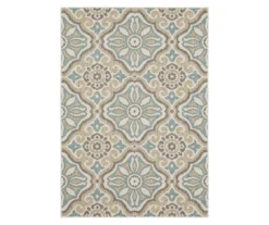 Waterside Light Gray & Turquoise Geometric Outdoor Area Rug, (5' 3" X 7.5')