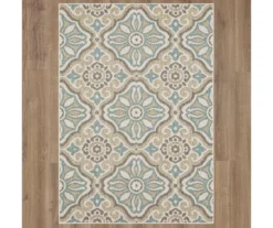 Waterside Light Gray & Turquoise Geometric Outdoor Area Rug, (5' 3" X 7.5') -Northlight Outlet Home Store 810600324 A0 2