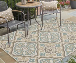 Waterside Light Gray & Turquoise Geometric Outdoor Area Rug, (5' 3" X 7.5') -Northlight Outlet Home Store 810600324 A0 3